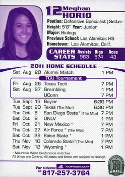 2011 TCU Horned Frog Volleyball Schedules #NNO Meghan Horio Back